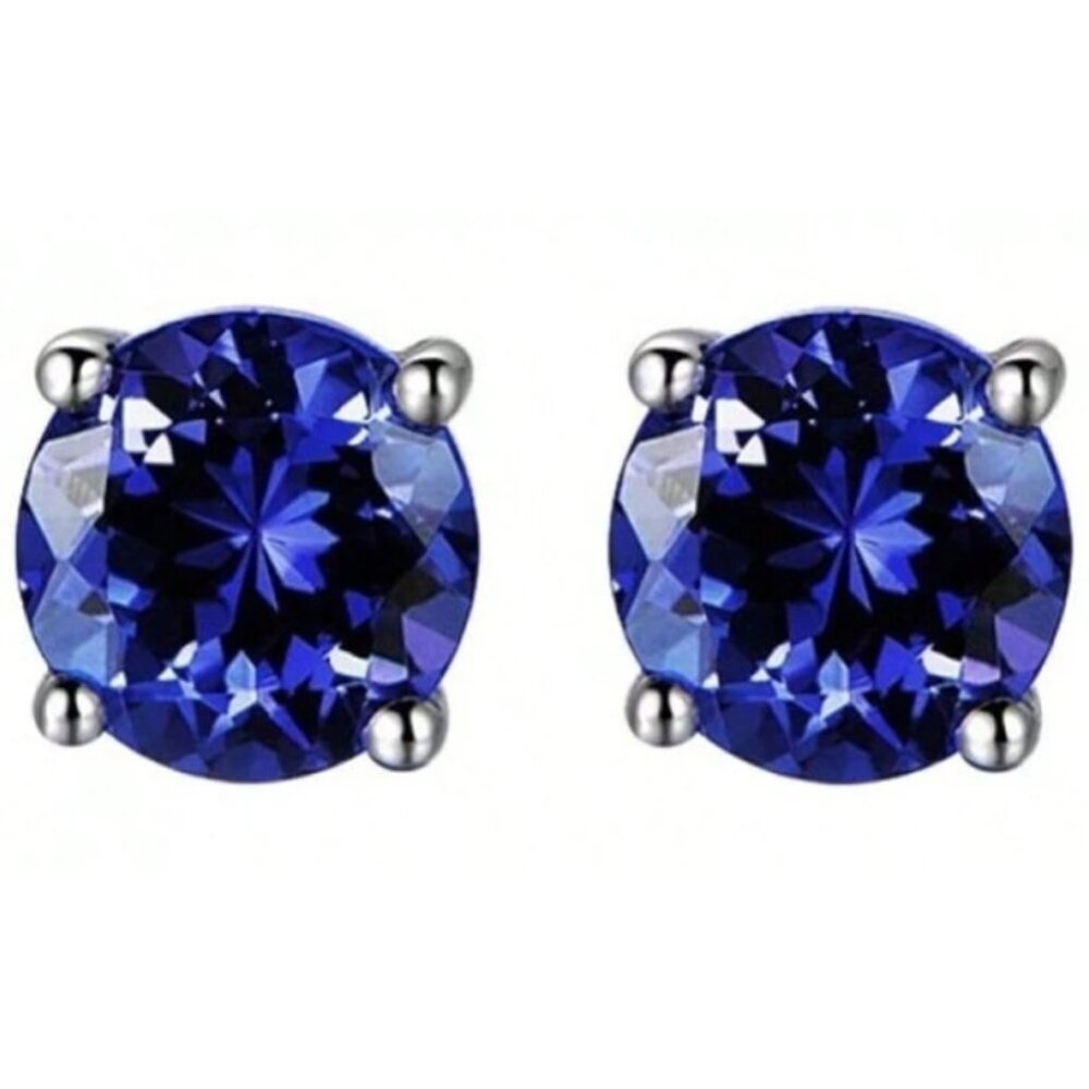 1.25 Carat Blue Tanzanite Sparkling Four-Prong Stud Classic Earring
